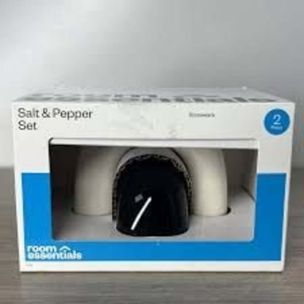 Room Essentials Ceramic Salt & Pepper Set, Black and White